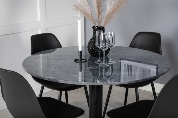 Imagine Estelle Round Dining Table ø106 H75 - Black / Black+Polar Plastic Dining Chair - Black Legs / Black Plastic_4