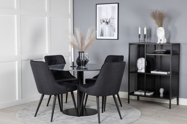 Imagine Vă rugăm să traduceți complet Tabel de dining rotund Estelle ø106 H75 - Negru / Negru + Scaune de dining Deluxe din catifea - Picioare negre - Material negru_4