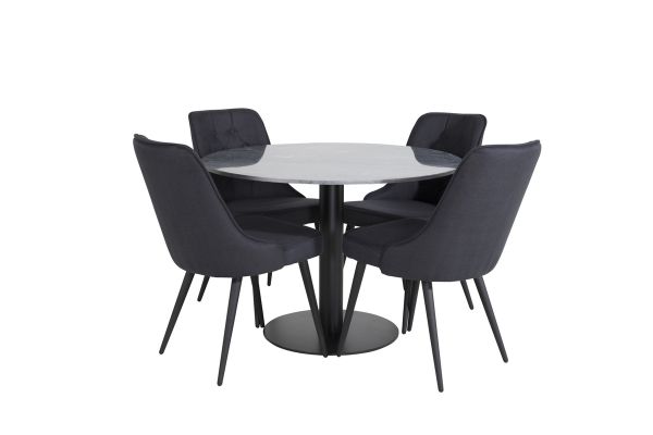 Imagine Vă rugăm să traduceți complet Tabel de dining rotund Estelle ø106 H75 - Negru / Negru + Scaune de dining Deluxe din catifea - Picioare negre - Material negru_4