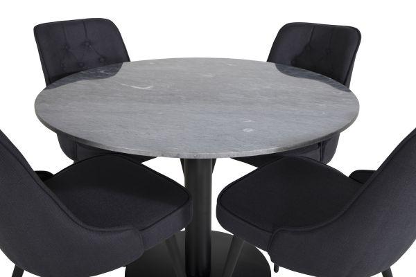 Imagine Vă rugăm să traduceți complet Tabel de dining rotund Estelle ø106 H75 - Negru / Negru + Scaune de dining Deluxe din catifea - Picioare negre - Material negru_4