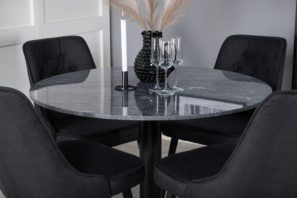 Imagine Vă rugăm să traduceți complet Tabel de dining rotund Estelle ø106 H75 - Negru / Negru + Scaune de dining Deluxe din catifea - Picioare negre - Material negru_4