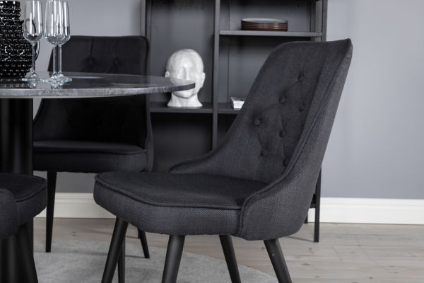 Imagine Vă rugăm să traduceți complet Tabel de dining rotund Estelle ø106 H75 - Negru / Negru + Scaune de dining Deluxe din catifea - Picioare negre - Material negru_4