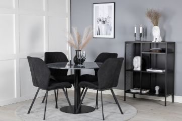 Imagine Masa de dining rotunda Estelle ø106 H75 - Negru / Negru + Scaun de dining Gemma - Picioare Negre - Material Negru_4