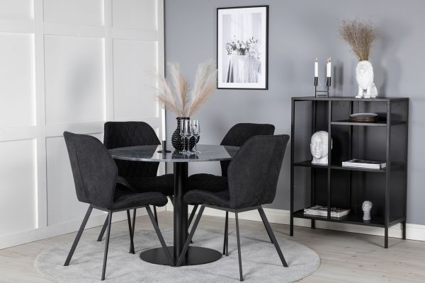 Imagine Masa de dining rotunda Estelle ø106 H75 - Negru / Negru + Scaun de dining Gemma - Picioare Negre - Material Negru_4