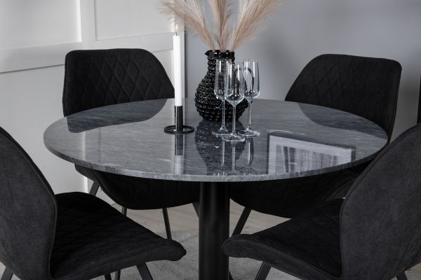 Imagine Masa de dining rotunda Estelle ø106 H75 - Negru / Negru + Scaun de dining Gemma - Picioare Negre - Material Negru_4