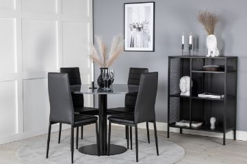 Imagine Masa de dining Estelle rotunda ø106 H75 - Negru / Negru+Scaun de dining cu spătar înalt subțire - Picioare negre - PU negru_4