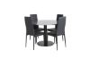 Imagine Masa de dining Estelle rotunda ø106 H75 - Negru / Negru+Scaun de dining cu spătar înalt subțire - Picioare negre - PU negru_4