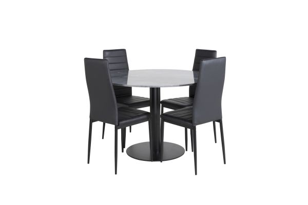 Imagine Masa de dining Estelle rotunda ø106 H75 - Negru / Negru+Scaun de dining cu spătar înalt subțire - Picioare negre - PU negru_4