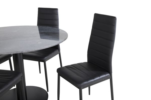 Imagine Masa de dining Estelle rotunda ø106 H75 - Negru / Negru+Scaun de dining cu spătar înalt subțire - Picioare negre - PU negru_4