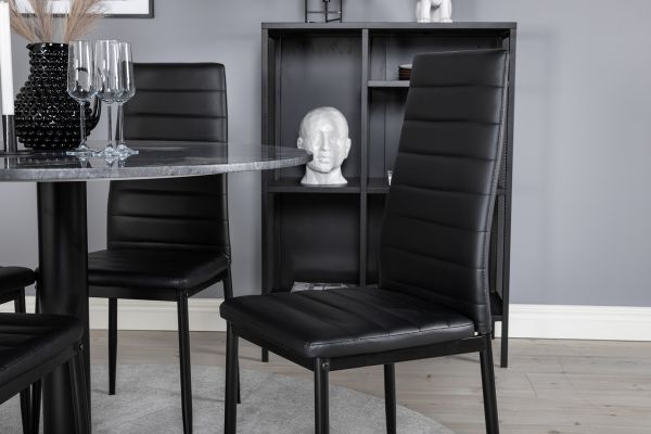 Imagine Masa de dining Estelle rotunda ø106 H75 - Negru / Negru+Scaun de dining cu spătar înalt subțire - Picioare negre - PU negru_4