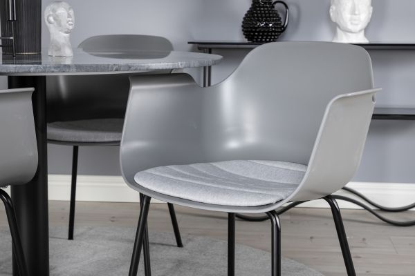 Imagine Masa de dining rotunda Estelle ø106 H75 - Negru / Negru+Scaun confortabil de plastic pentru dining - picioare negre - plastic gri_4