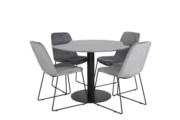 Imagine Masa de dining Estelle rotunda ø106 H75 - Negru / Scaun de dining Muce - Picioare Negre - Catifea Gri_4