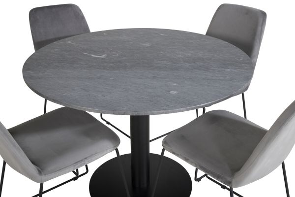 Imagine Masa de dining Estelle rotunda ø106 H75 - Negru / Scaun de dining Muce - Picioare Negre - Catifea Gri_4