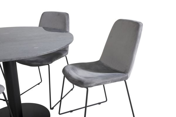 Imagine Masa de dining Estelle rotunda ø106 H75 - Negru / Scaun de dining Muce - Picioare Negre - Catifea Gri_4