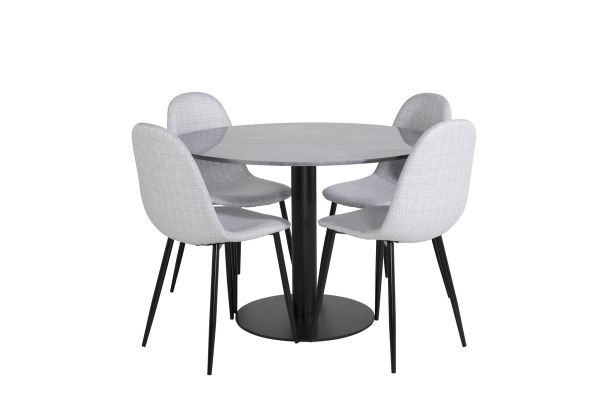 Imagine Masa de dining rotunda Estelle ø106 H75 - Negru / Scaun de dining Polar - Picioare Negre - Material Gri Deschis_4