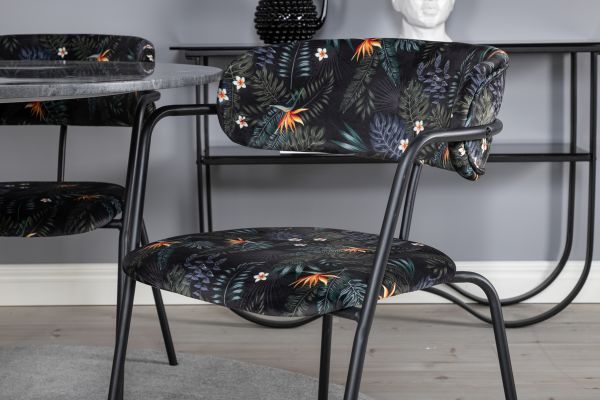 Imagine Masa de dining Estelle rotunda ø106 H75 - Negru / Scaun Arrow - Picioare negre - Material textil negru cu imprimeu floral_4