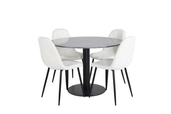 Imagine Masa de dining rotunda Estelle ø106 H75 - Negru / Negru+Scaun de dining Polar - Picioare Negre - Alb Teddy _4