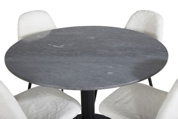 Imagine Masa de dining rotunda Estelle ø106 H75 - Negru / Negru+Scaun de dining Polar - Picioare Negre - Alb Teddy _4