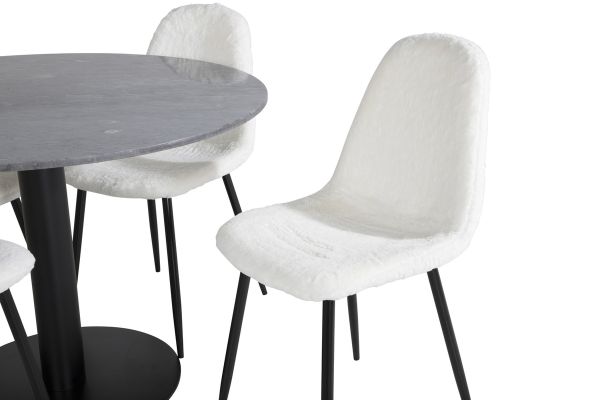 Imagine Masa de dining rotunda Estelle ø106 H75 - Negru / Negru+Scaun de dining Polar - Picioare Negre - Alb Teddy _4