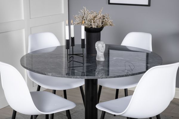 Imagine Va rugam sa traduceti complet "Estelle Round Dining Table ø106 H75 - Black / Black+Polar Plastic Dining Chair - Black Legs / White Plastic_4