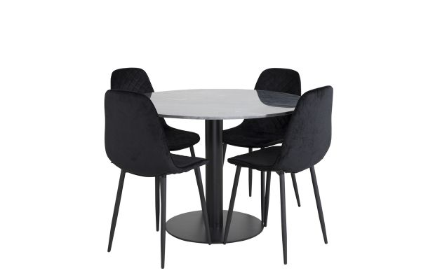 Imagine Va rugam sa traduceti complet: Masa de dining rotunda Estelle ø106 H75 - Negru / Negru+Scaun de dining Polar Diamond - Picioare Negre - Catifea Neagra_4