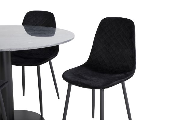 Imagine Va rugam sa traduceti complet: Masa de dining rotunda Estelle ø106 H75 - Negru / Negru+Scaun de dining Polar Diamond - Picioare Negre - Catifea Neagra_4