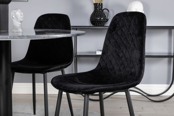 Imagine Va rugam sa traduceti complet: Masa de dining rotunda Estelle ø106 H75 - Negru / Negru+Scaun de dining Polar Diamond - Picioare Negre - Catifea Neagra_4