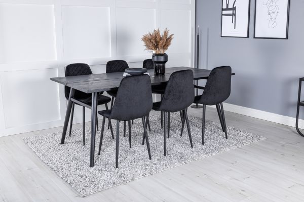 Imagine Masa de dining Sleek Extentiontable Black Brushed - 195*95 + Scaun de dining Polar Diamond - Picioare negre - Catifea neagră_6