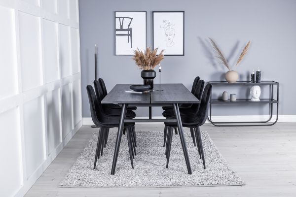 Imagine Masa de dining Sleek Extentiontable Black Brushed - 195*95 + Scaun de dining Polar Diamond - Picioare negre - Catifea neagră_6