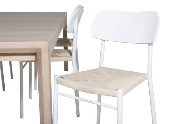 Imagine Tabel extensibil Slider - Alb Spălat - 170+40+40cm + Scaun de dining Polly - Alb / Natură