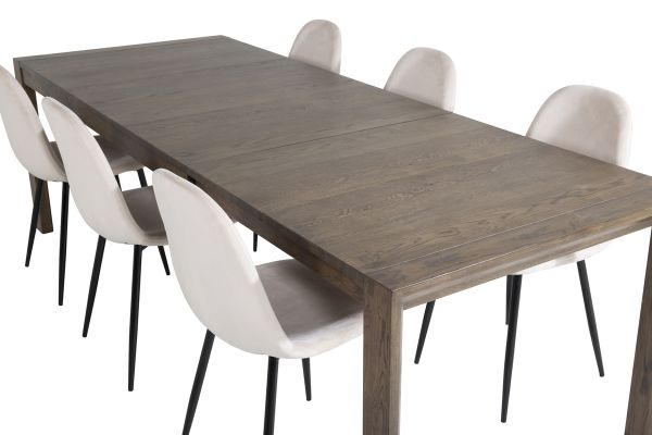 Imagine Tabel extensibil Slider - Stejar fumuriu - 170+40+40cm + Scaun de dining Polar - Negru