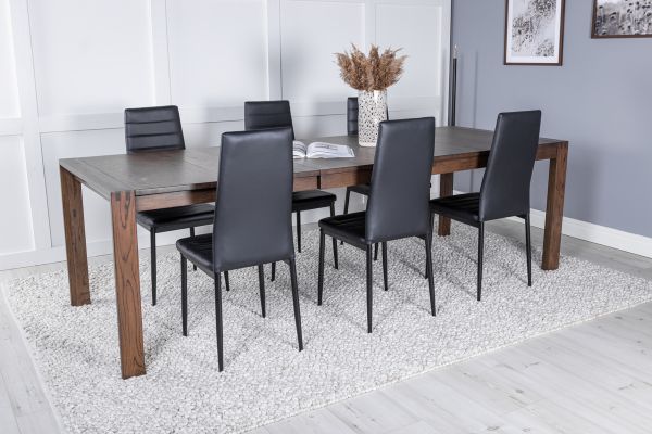 Imagine Tabel de extensie Slider - Stejar fumuriu - 170+40+40cm + Scaun de dining cu spatar inalt Slim