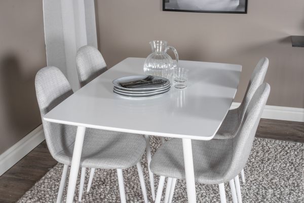 Imagine Masa de dining Polar 120 cm - Alb Alb + Scaun de dining Polar - Picioare albe - Lumină