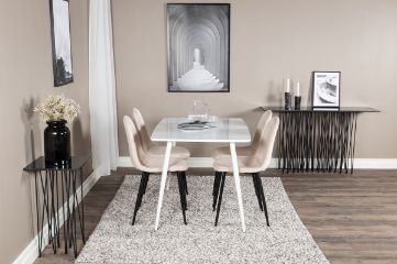 Imagine Masa de dining Polar de 120 cm - Alb Alb + Scaun de dining Polar- Picioare Negre / Bej