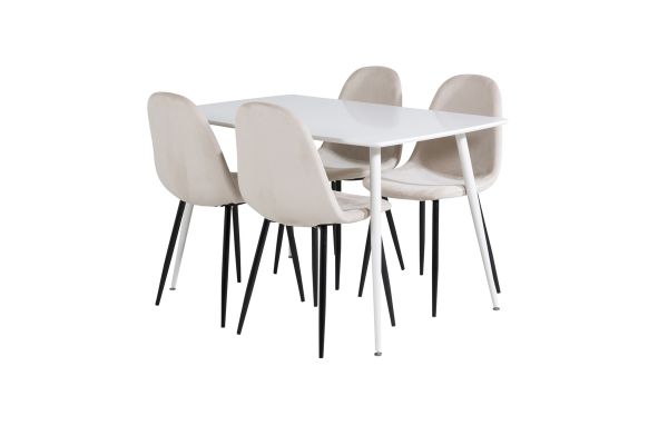 Imagine Masa de dining Polar de 120 cm - Alb Alb + Scaun de dining Polar- Picioare Negre / Bej