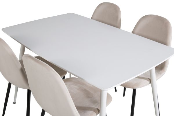 Imagine Masa de dining Polar de 120 cm - Alb Alb + Scaun de dining Polar- Picioare Negre / Bej