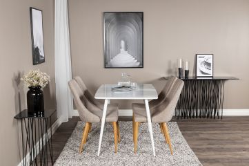 Imagine Masa de dining Polar 120 cm - Alb Alb + Scaun de dining Leone - Stejar/Gri deschis _4