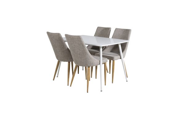 Imagine Masa de dining Polar 120 cm - Alb Alb + Scaun de dining Leone - Stejar/Gri deschis _4