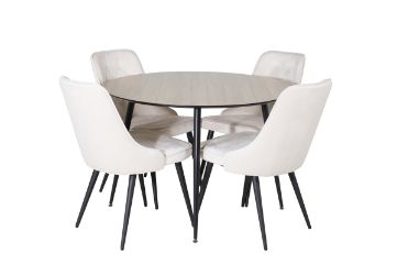 Imagine Masa de dining rotunda Silar - 100 cm - "Wood Look" Melamina / Picioare negre+Catifea D