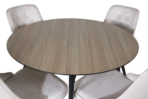 Imagine Masa de dining rotunda Silar - 100 cm - "Wood Look" Melamina / Picioare negre+Catifea D