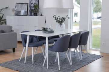 Imagine Polar Dining table 180 cm - White top / White Legs+Velvet Dining Chiar - White