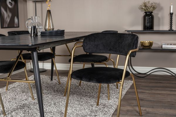 Imagine Masa extensibila Gold - 180/220*85*H76 Furnir negru - Picioare negre - Detalii din alama+Scaun Arrow - Picioare din alama - Catifea neagra_4