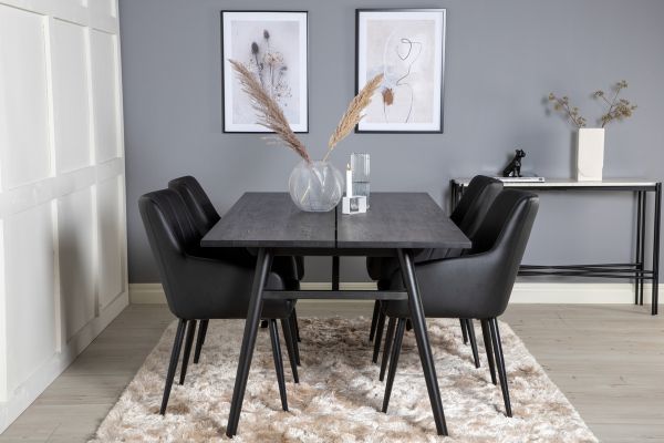 Imagine Masa extensibila Sleek negru periat - 190*95 + Comfort - Scaun de dining - Stejar/Negru _4