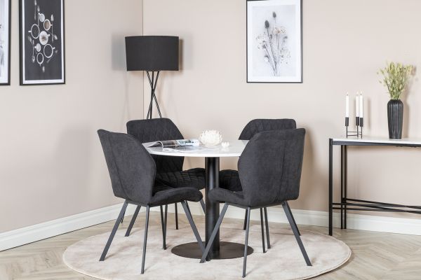 Imagine Masa de dining Razzia ø106cm - Alb / Negru+Scăun de dining Gemma - Picioare Negre - B