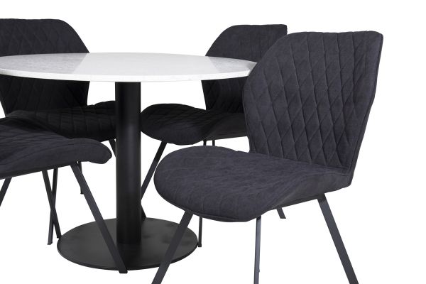 Imagine Masa de dining Razzia ø106cm - Alb / Negru+Scăun de dining Gemma - Picioare Negre - B