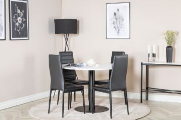 Imagine Masa de dining Razzia ø106cm - Alb / Negru+Scaun de dining cu spătar înalt subțire - Negru