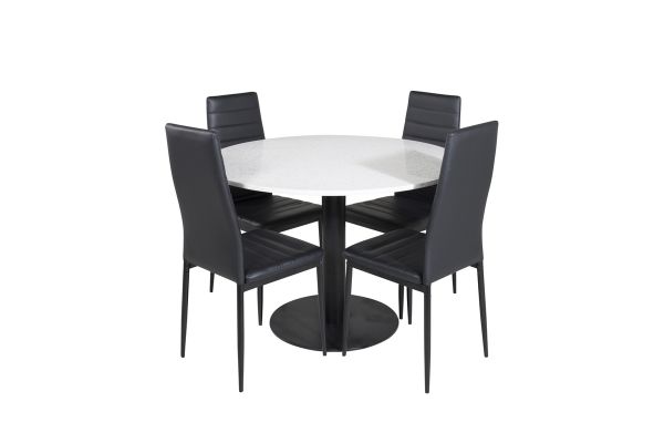 Imagine Masa de dining Razzia ø106cm - Alb / Negru+Scaun de dining cu spătar înalt subțire - Negru