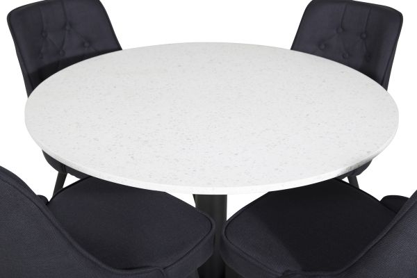 Imagine Vă rugăm să traduceți complet: Masă de dining Razzia 106cm - Terazzo alb / negru - scaun de dining Velvet Deluxe - picioare negre - material negru 4