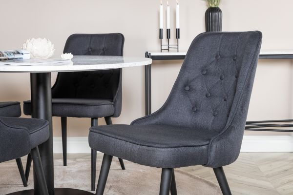 Imagine Vă rugăm să traduceți complet: Masă de dining Razzia 106cm - Terazzo alb / negru - scaun de dining Velvet Deluxe - picioare negre - material negru 4