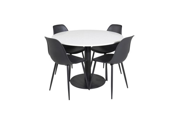 Imagine Masa de dining Razzia ø106cm - Alb / Negru + Scaun de dining din plastic Polar - Negru